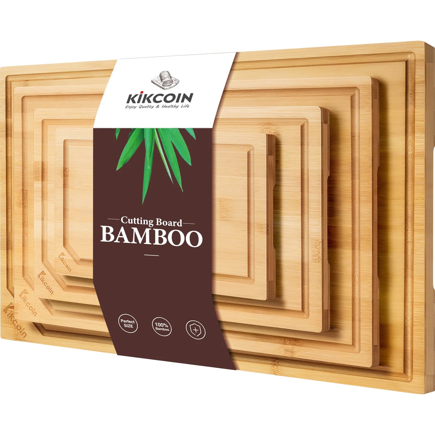 Kikcoin Bamboo Cutting Board Set With Juice Groove And Grip