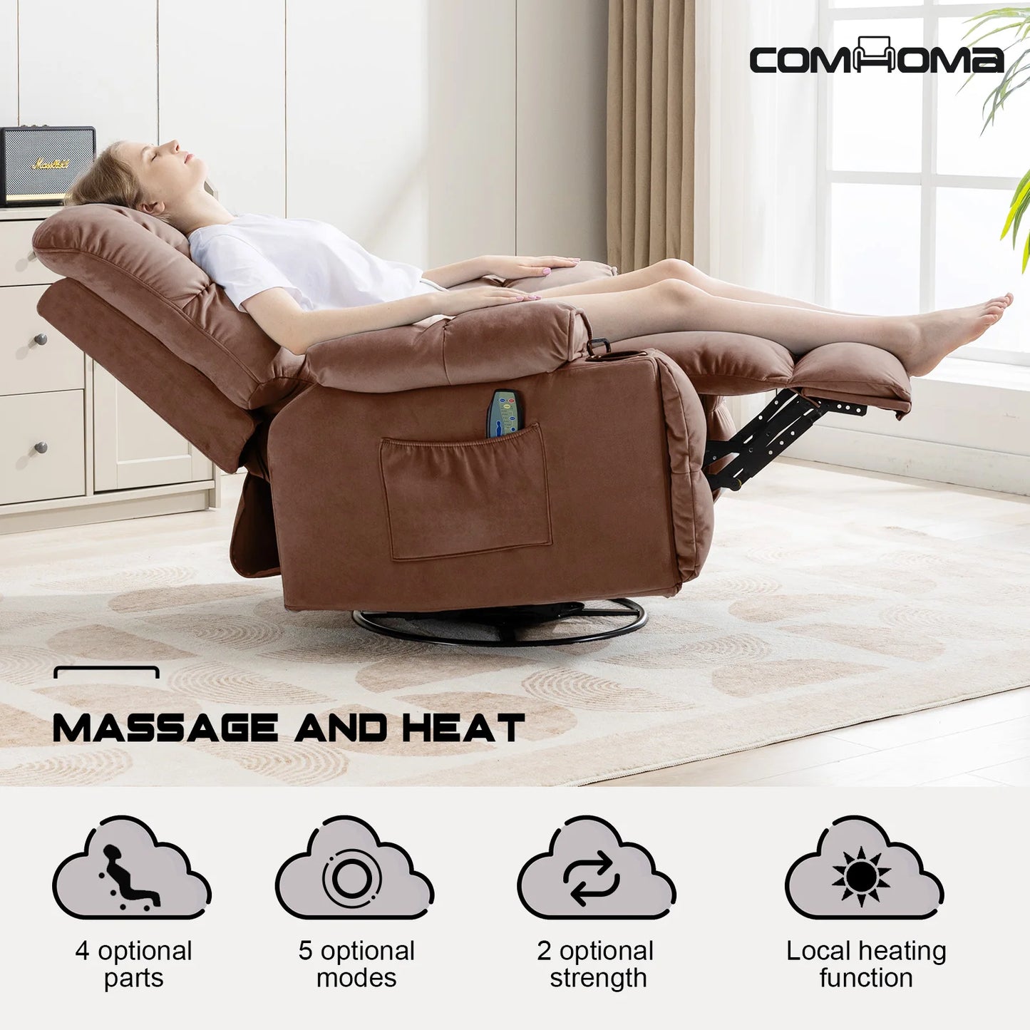 Comhoma Recliner Chair Swivel Rocker With Cup Holders