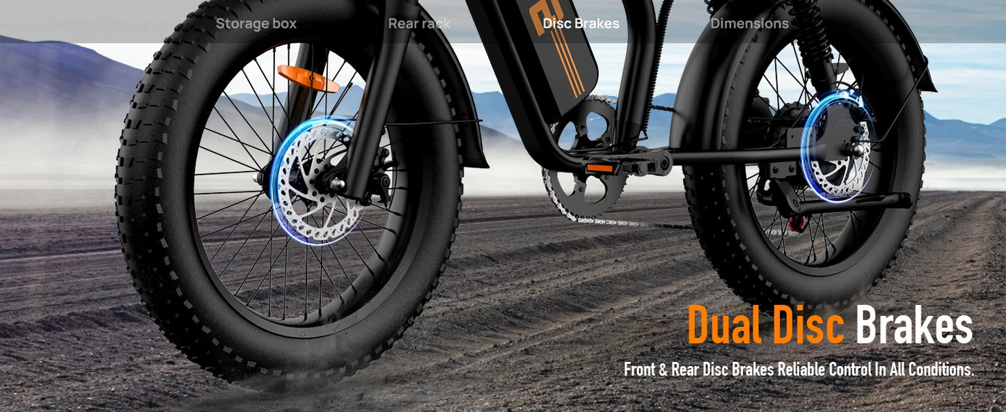 URLIFE T2 1500W EBike 48V 15.6Ah Battery 28 MPH Range Fat Tire