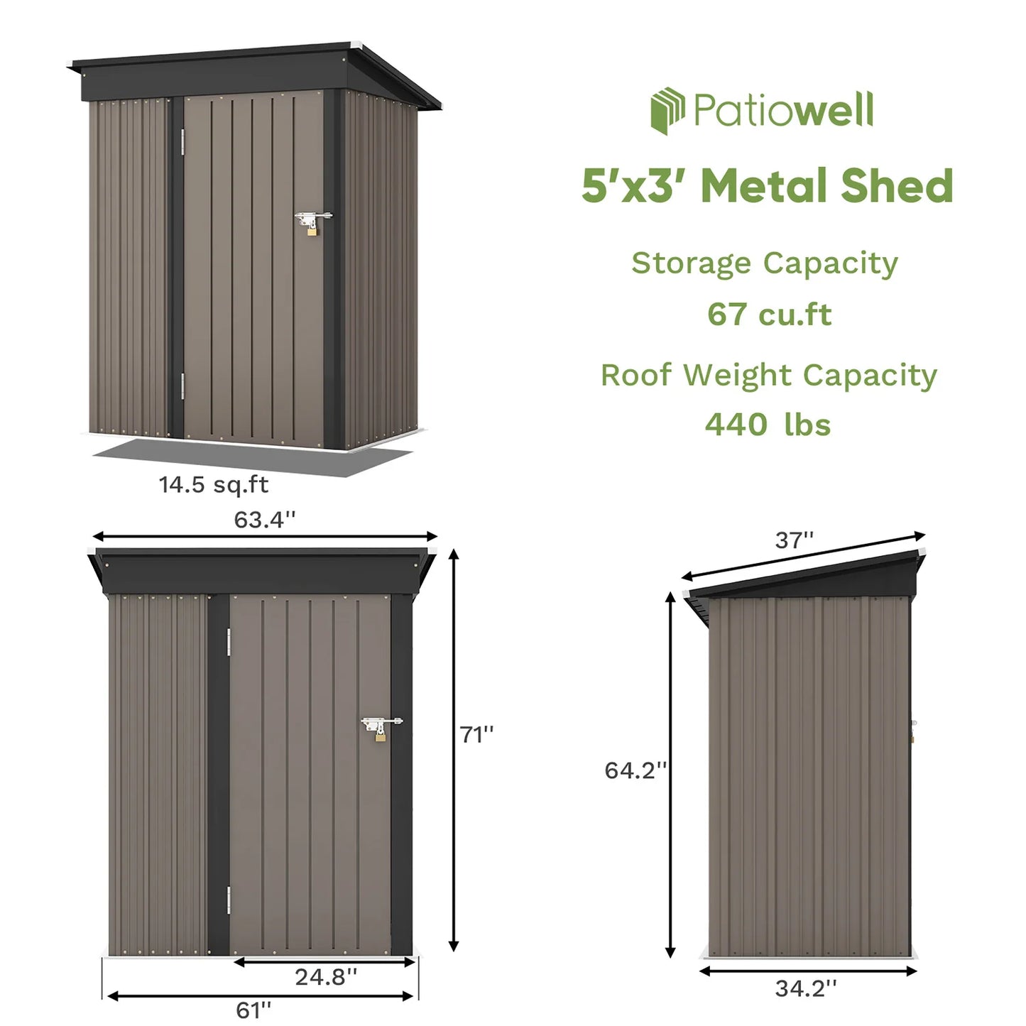 Victone Outdoor Storage Shed With Sloping Roof Lockable Door