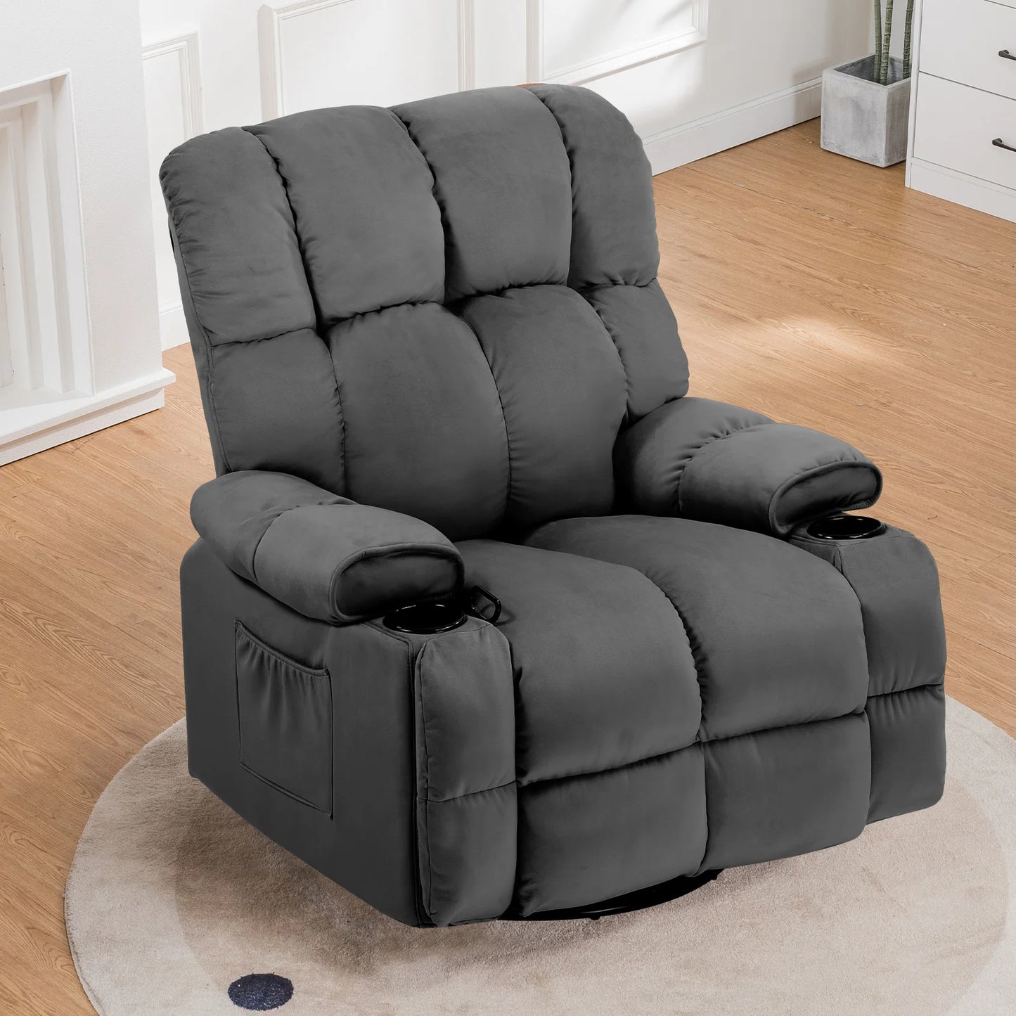 Comhoma Recliner Chair Swivel Rocker With Cup Holders