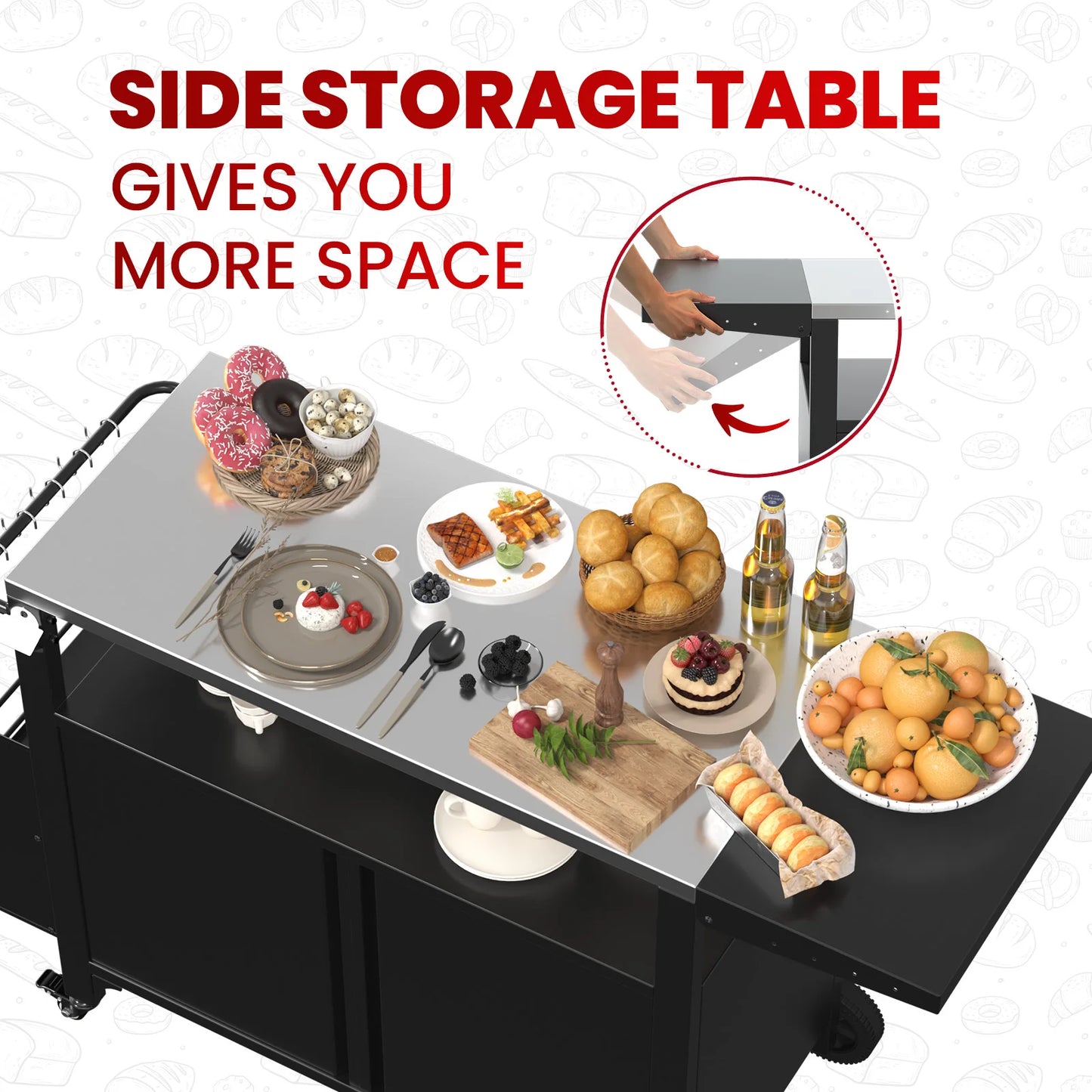 NONECN Outdoor BBQ Serving Cart With Wheels And Hooks