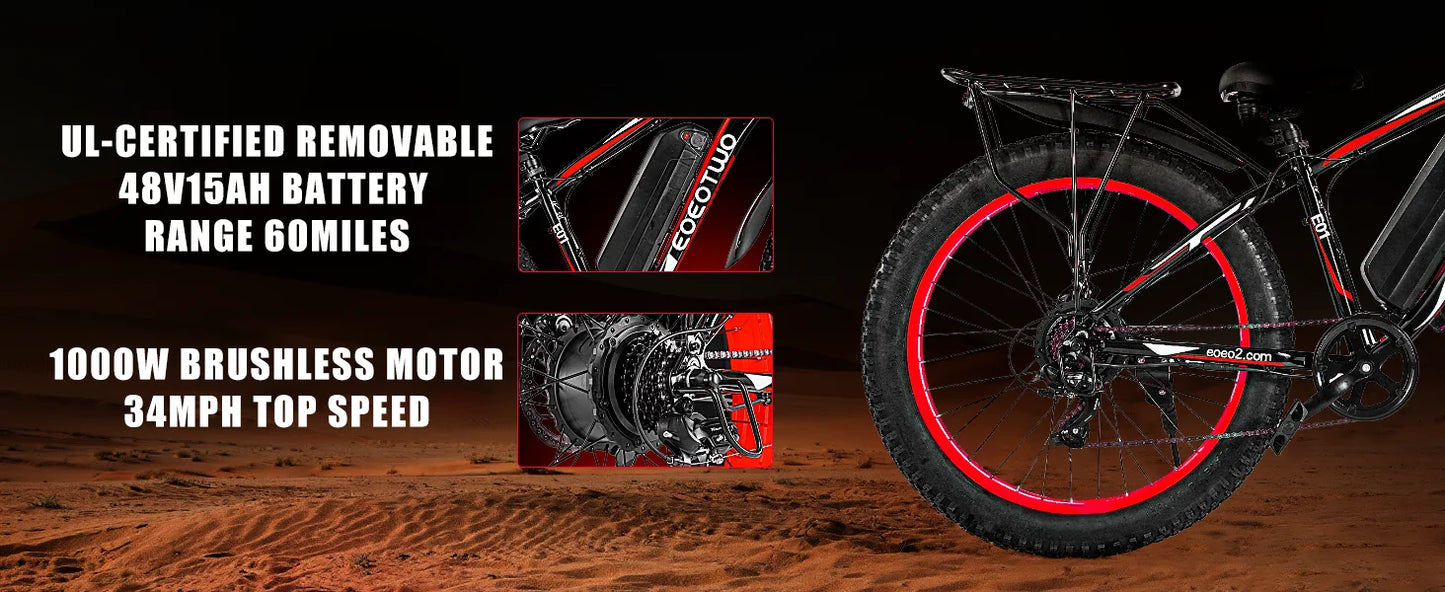 EOEOTWOC 1500W Electric Fat Tire Ebike 34MPH Mountain Bike