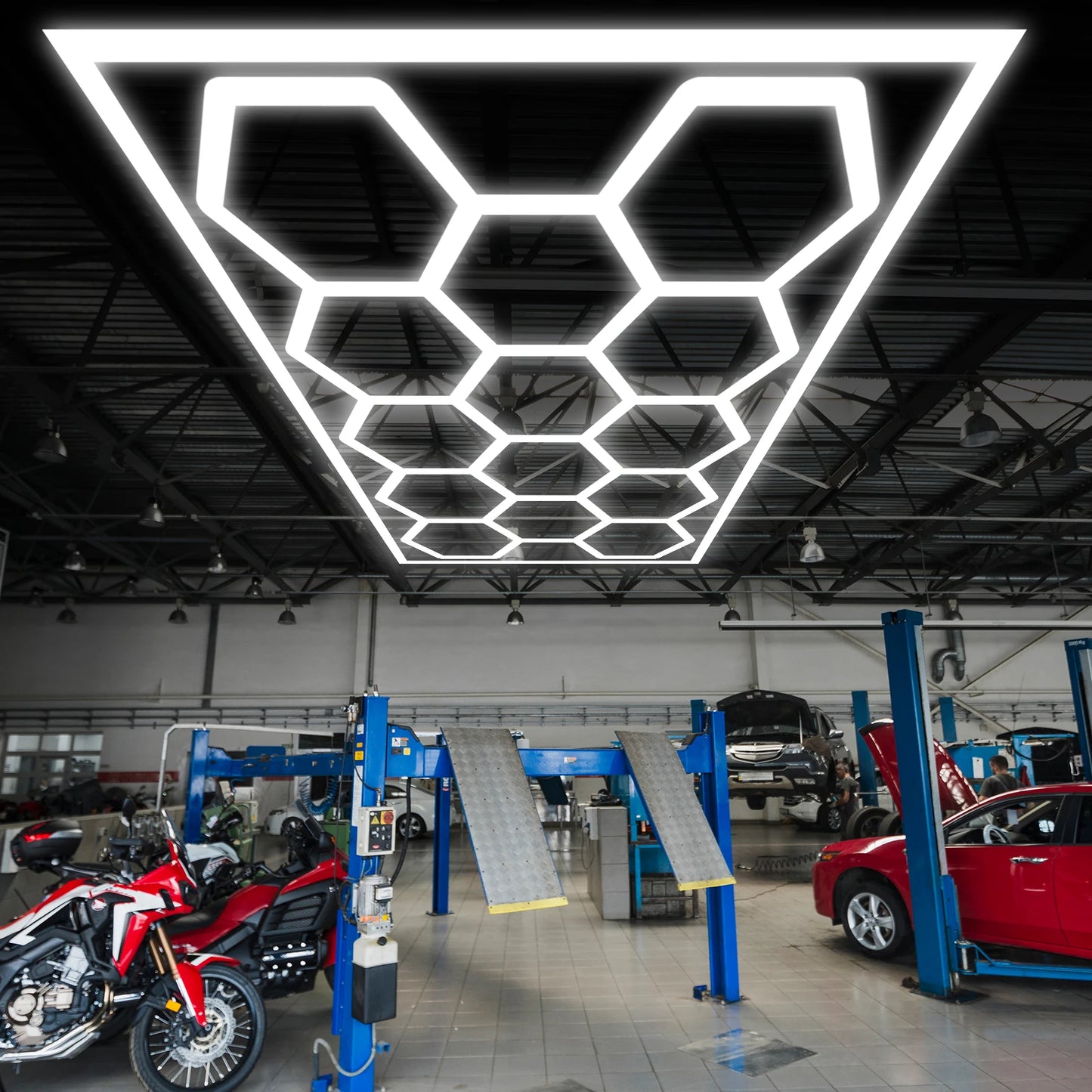 Hexagon LED Garage Lights With Frame 14 Hex Grid 720W