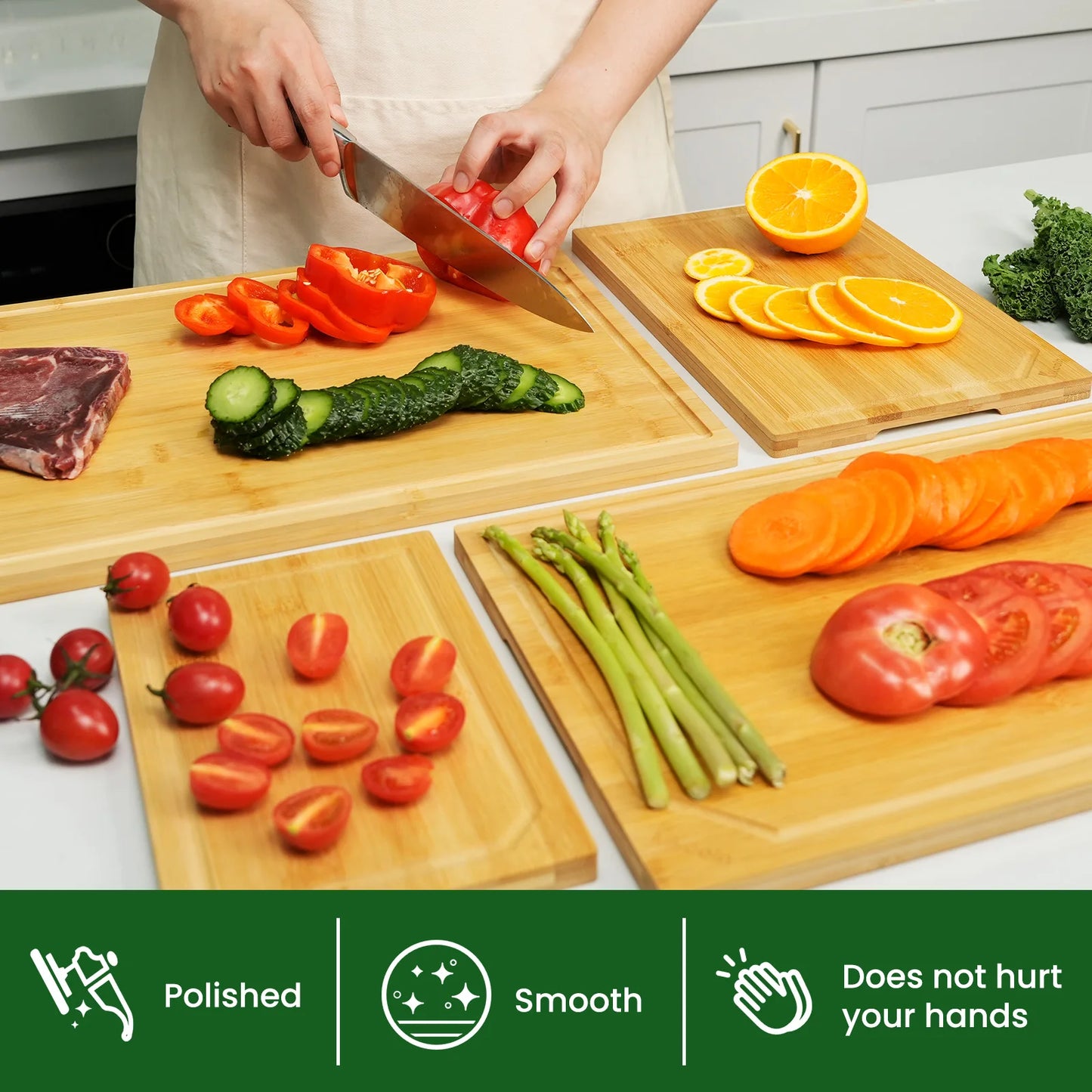 Kikcoin Bamboo Cutting Board Set With Juice Groove And Grip