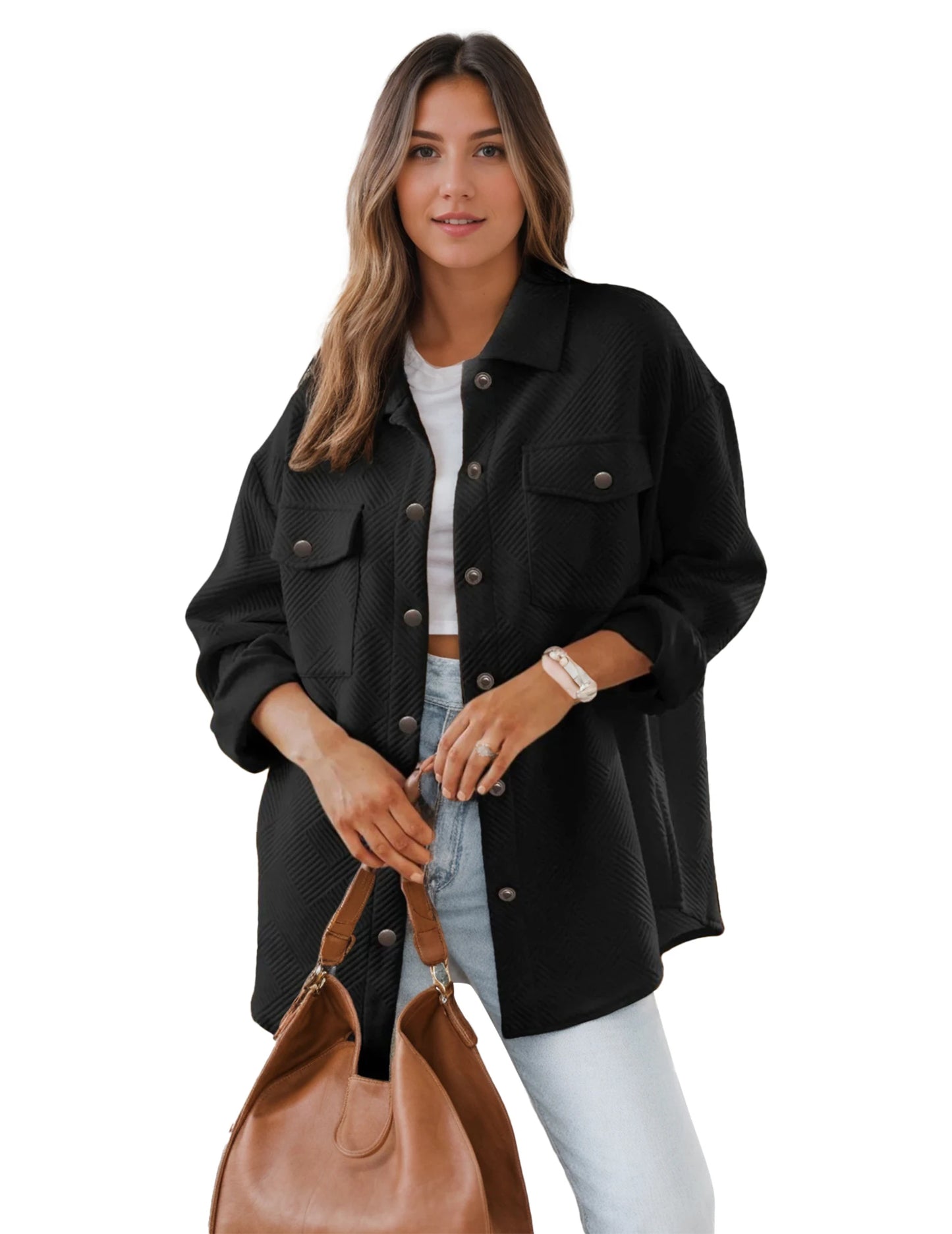 Guangdong Womens Pockets Jacket Flannel Coat Casual Fall