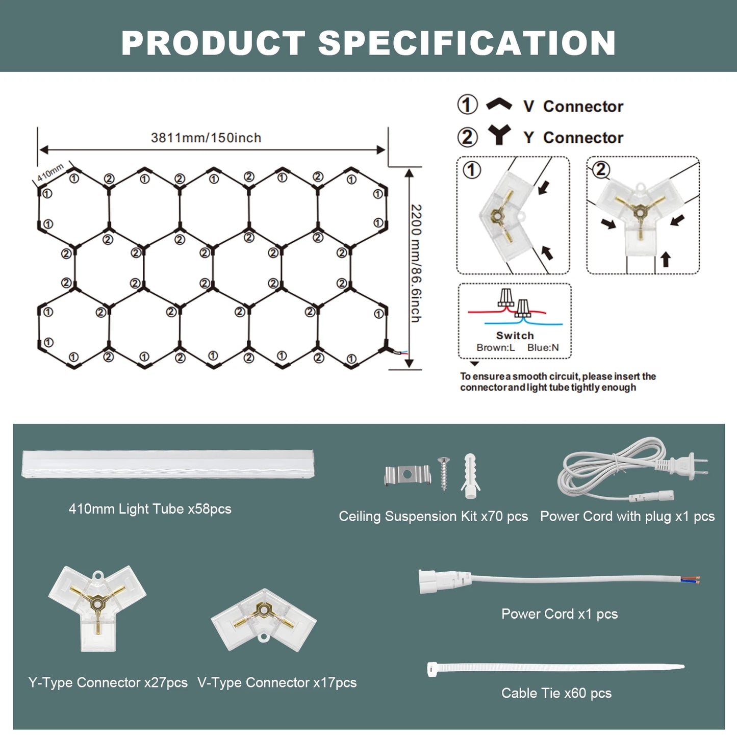 MIXJOY Hexagon Led Garage Lights Hex Grid Ceiling Fixtures