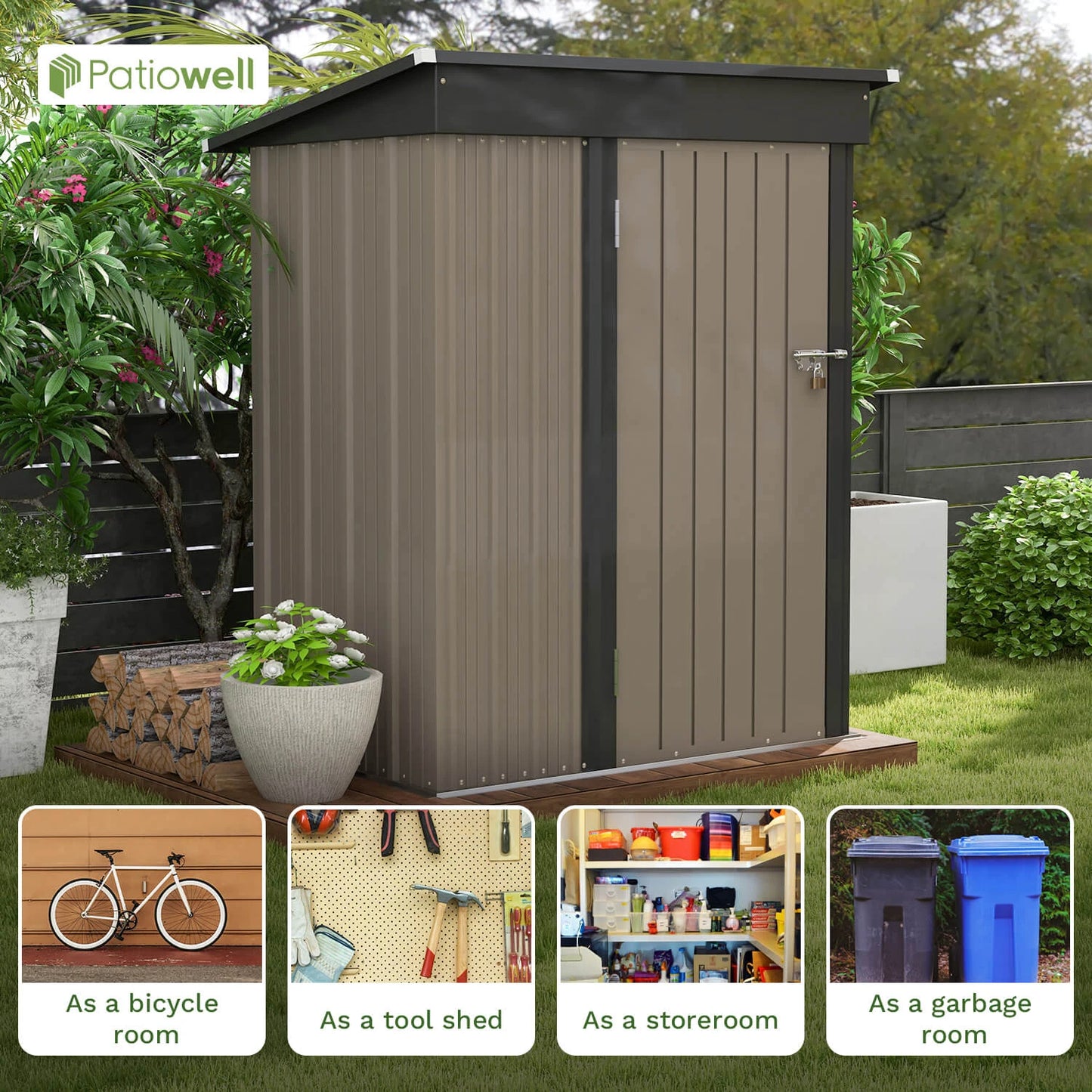 Victone Outdoor Storage Shed With Sloping Roof Lockable Door