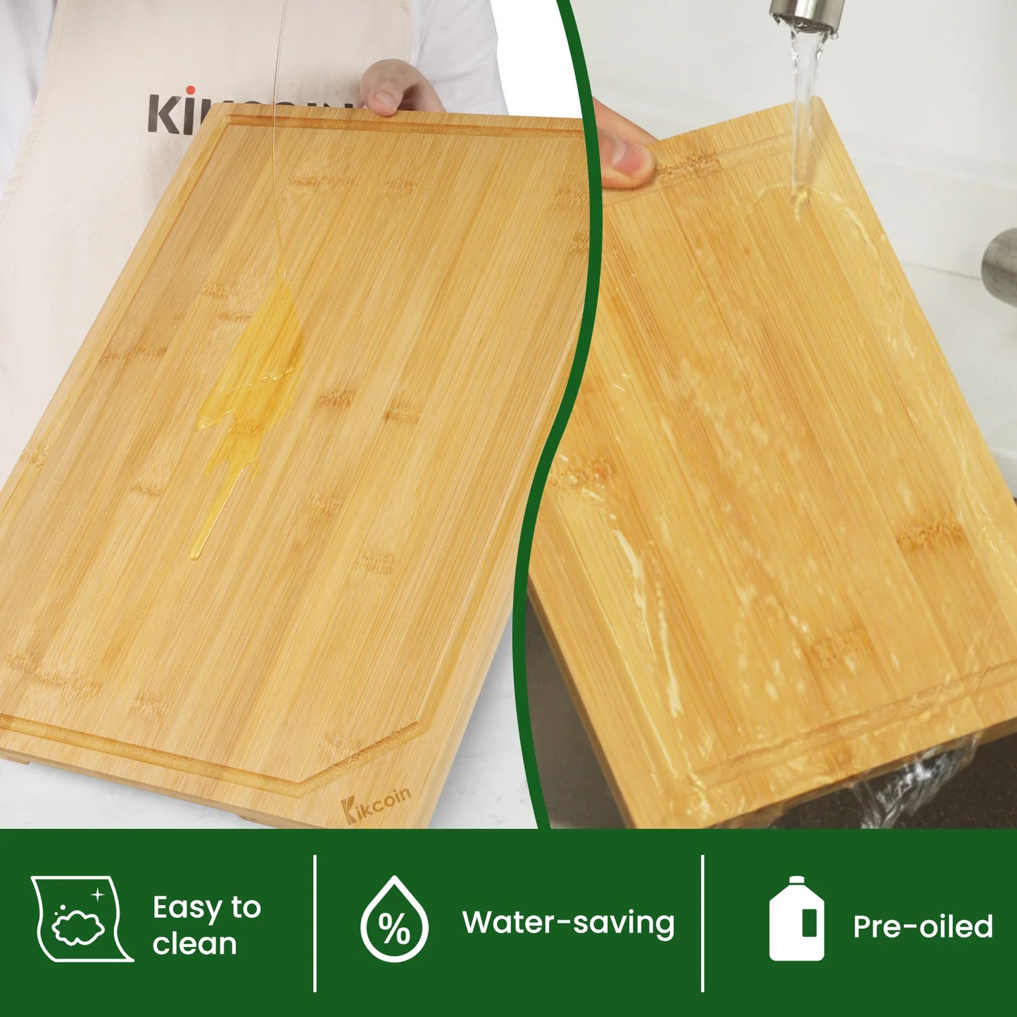 Kikcoin Bamboo Cutting Board Set With Juice Groove And Grip