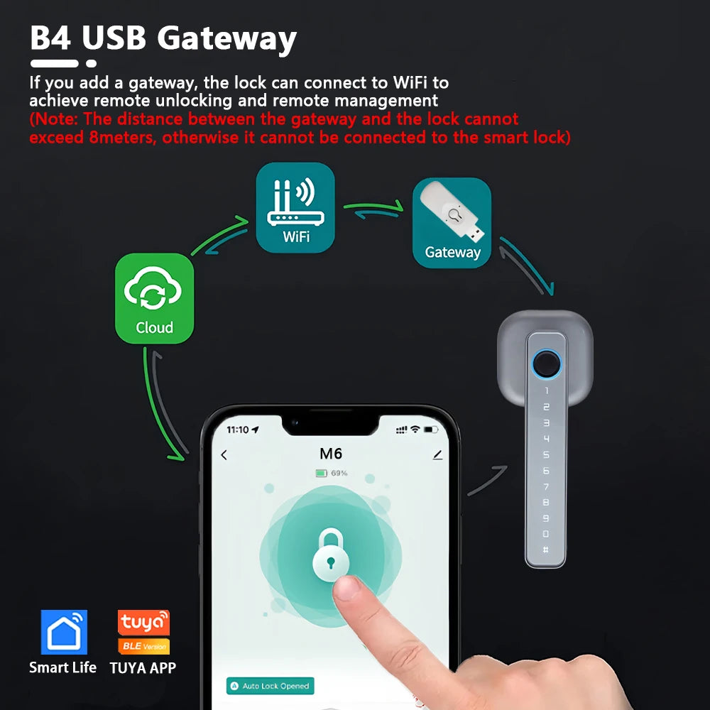 RAYKUBE M6 Tuya Bluetooth Fingerprint Door Lock With Keypad