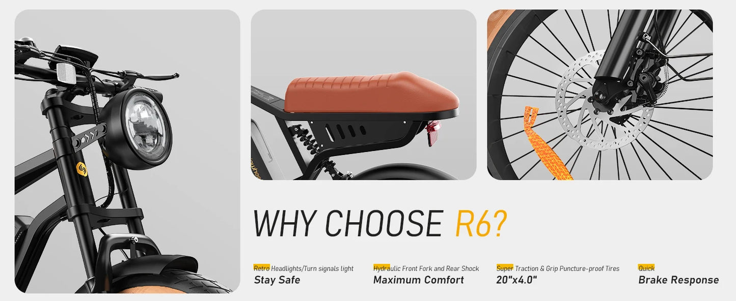 Isinwheel R6 Electric Bike 900W Brushless Fat Tire