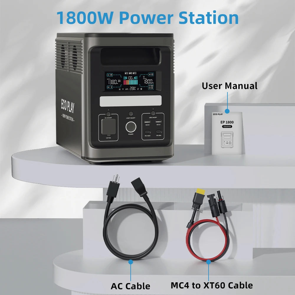 Eco Play EP1800 1536Wh LiFePO4 Portable Power Supply