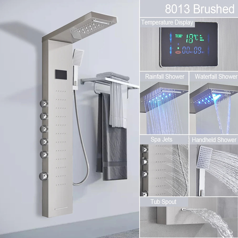 MYQualife LED Light Shower Panel Waterfall Digital Display Shower System