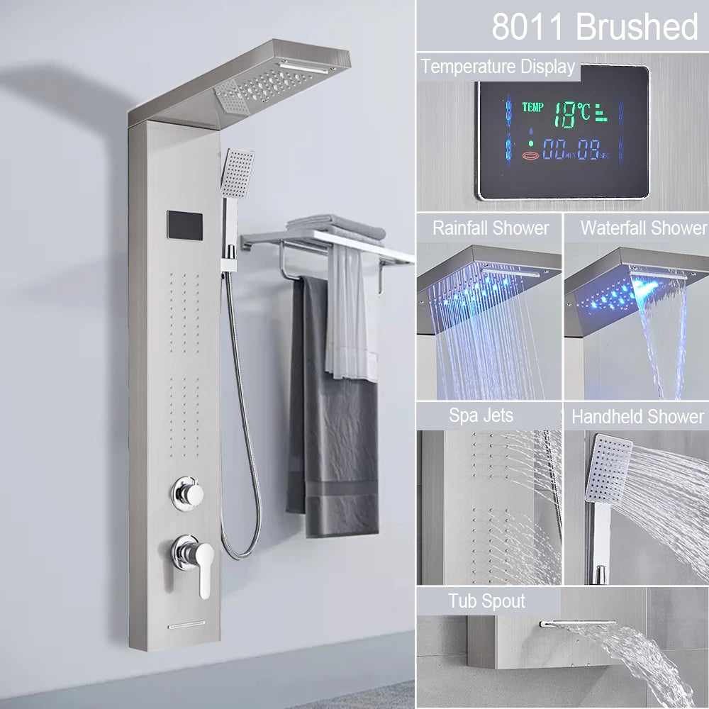 MYQualife LED Light Shower Panel Waterfall Digital Display Shower System