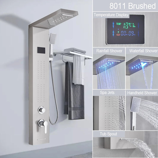 MYQualife LED Light Shower Panel Waterfall Digital Display Shower System