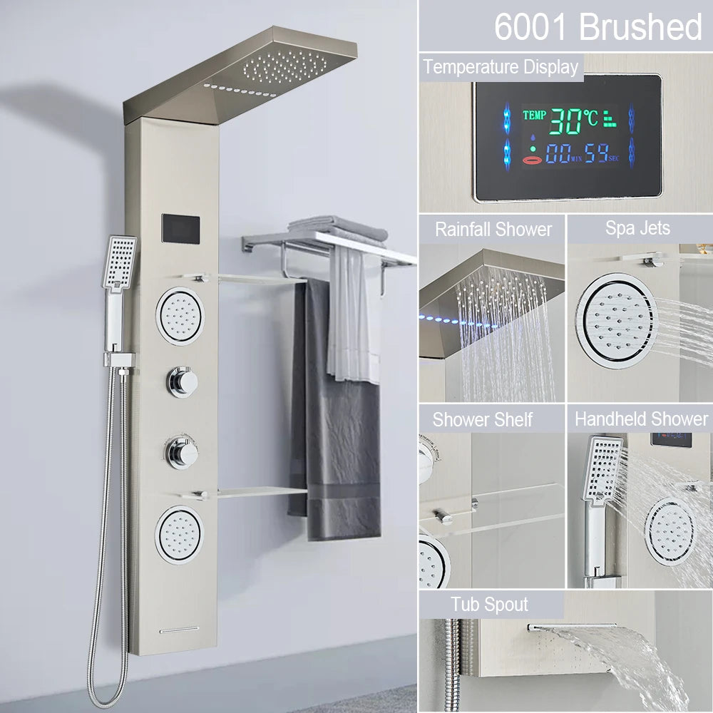 MYQualife LED Light Shower Panel Waterfall Digital Display Shower System