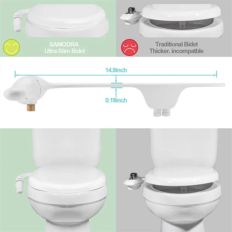 SAMODRA Ultra Slim Bidet Toilet Seat Attachment Brass Inlet