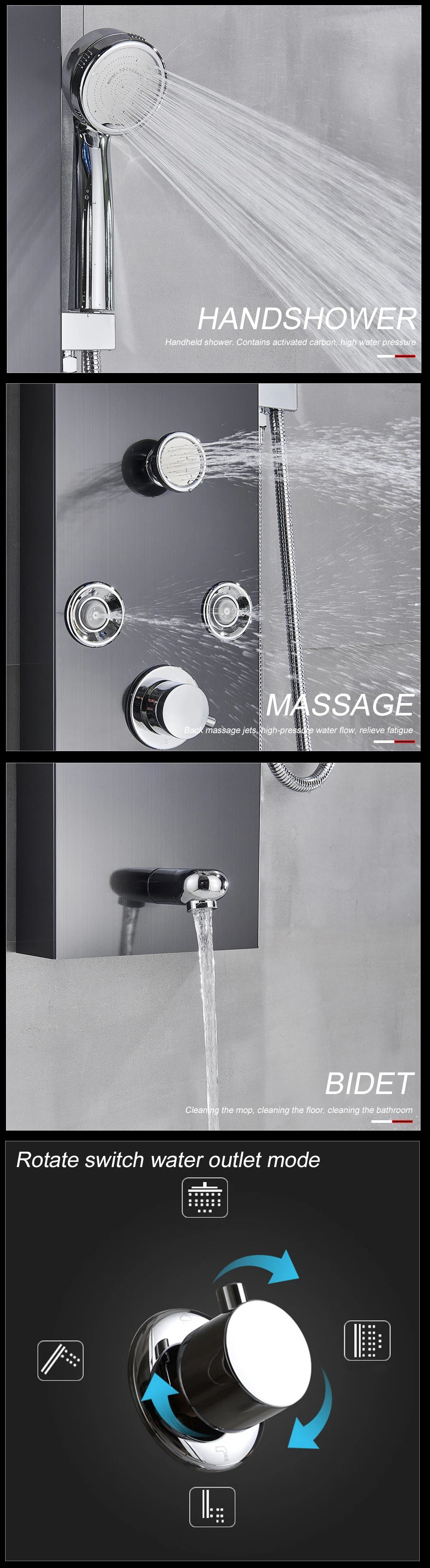 MYQualife LED Light Shower Panel Waterfall Digital Display Shower System