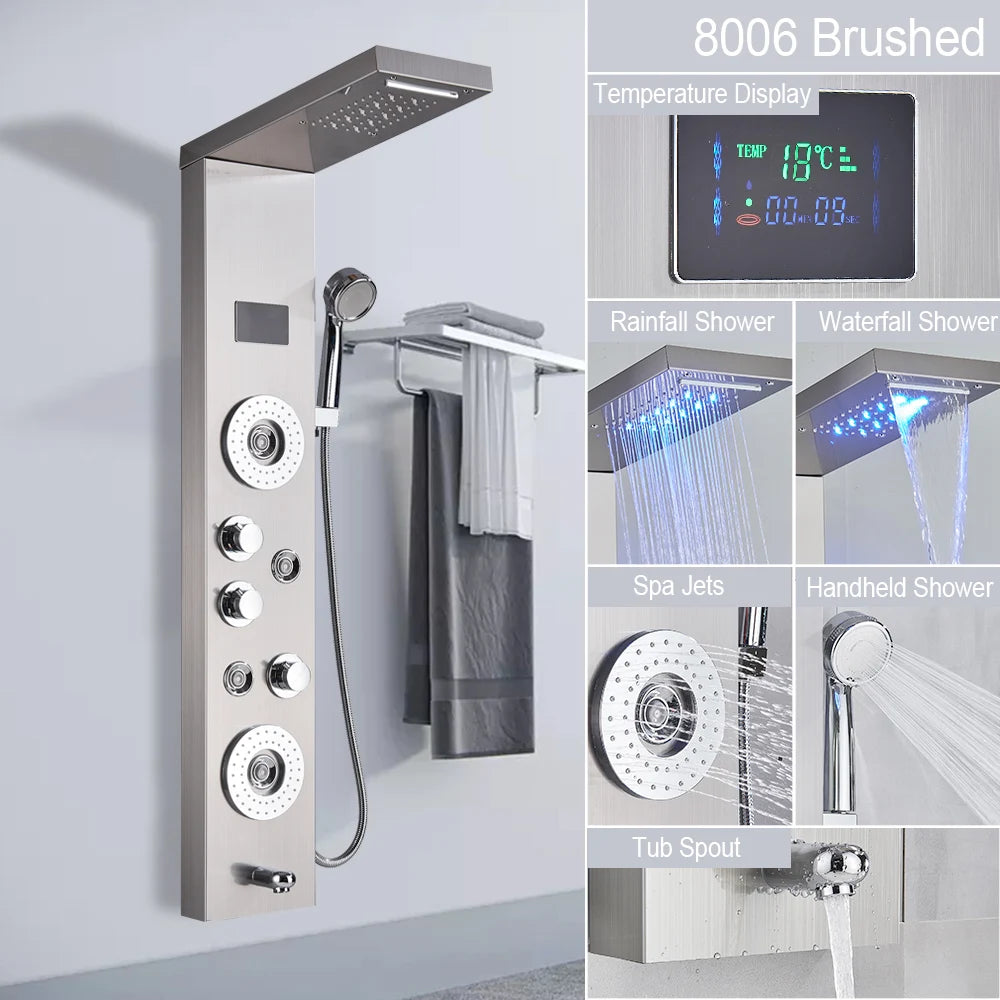 MYQualife LED Light Shower Panel Waterfall Digital Display Shower System