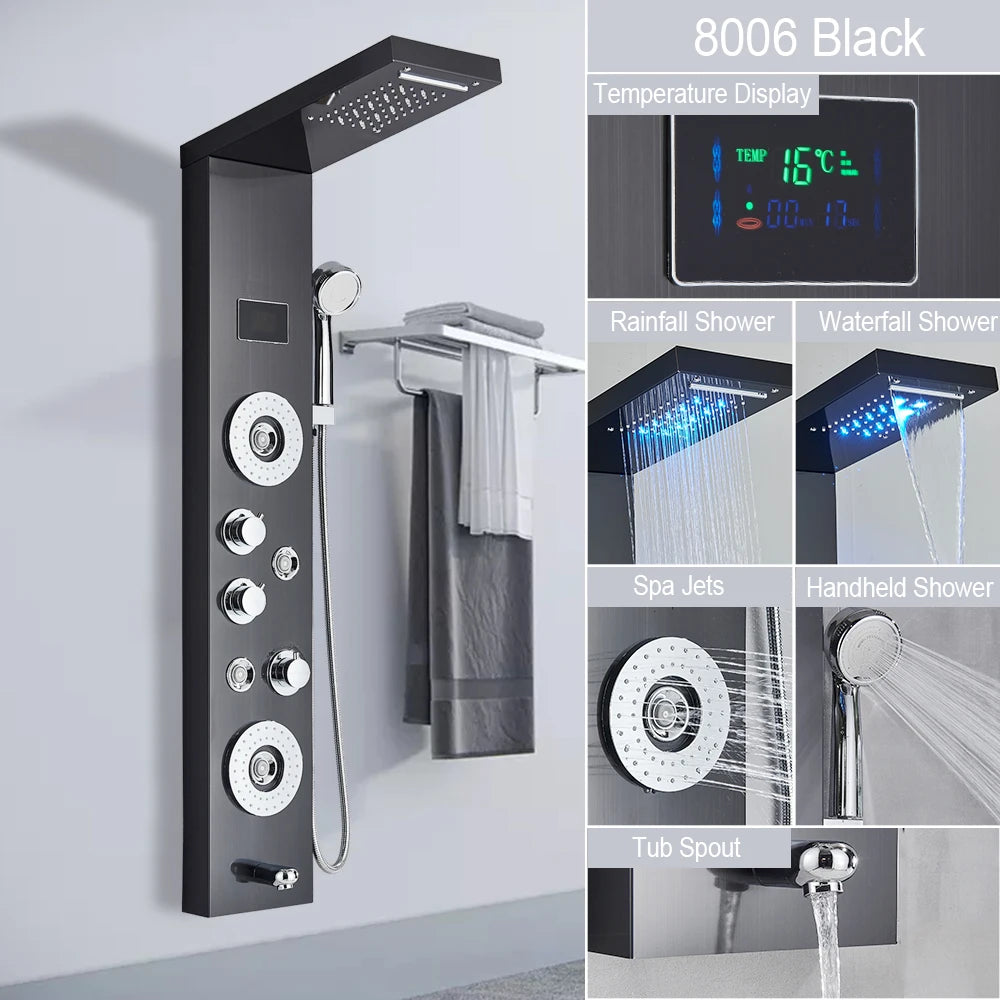 MYQualife LED Light Shower Panel Waterfall Digital Display Shower System