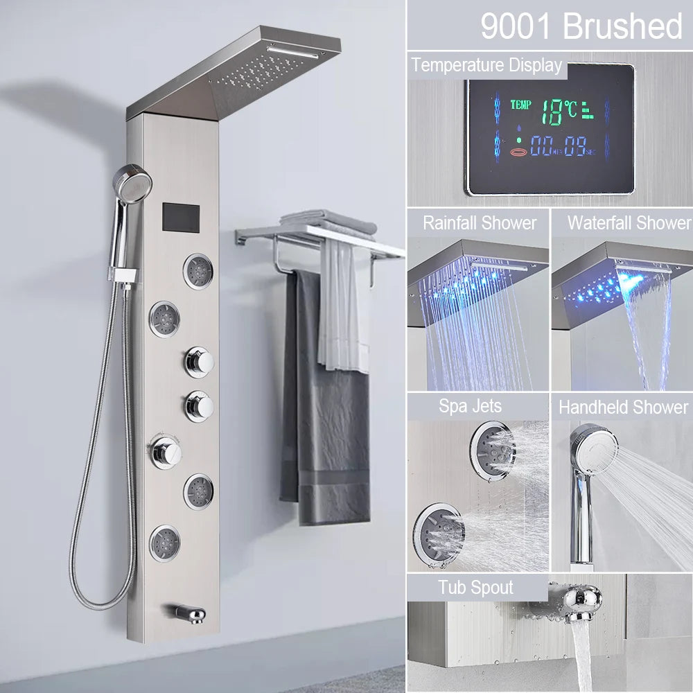 MYQualife LED Light Shower Panel Waterfall Digital Display Shower System
