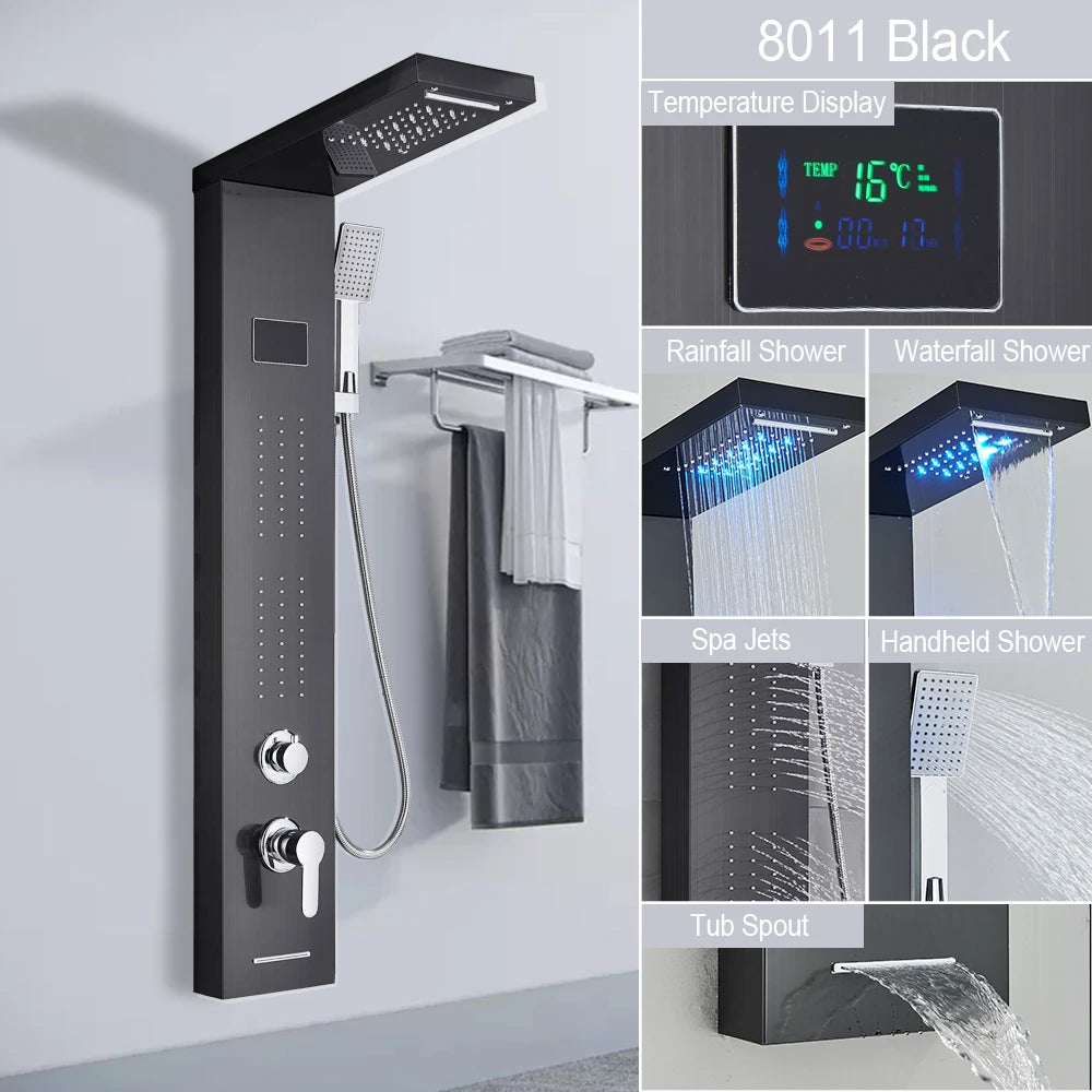 MYQualife LED Light Shower Panel Waterfall Digital Display Shower System