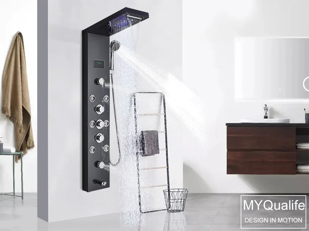 MYQualife LED Light Shower Panel Waterfall Digital Display Shower System