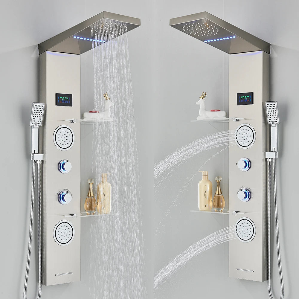 MYQualife LED Light Shower Panel Waterfall Digital Display Shower System