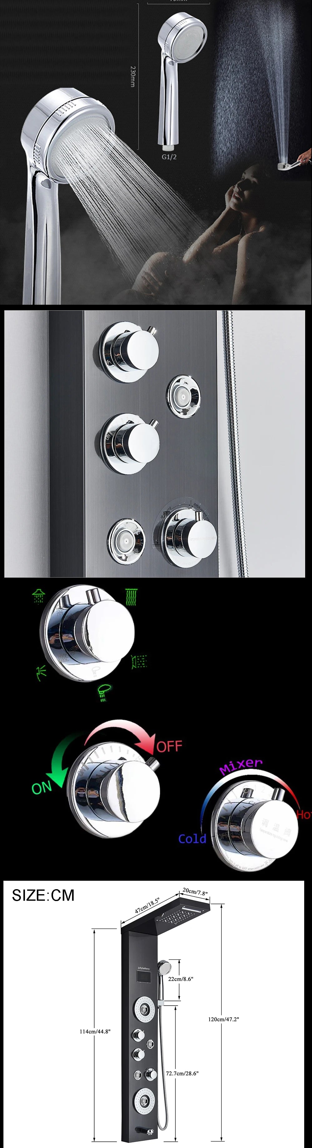 MYQualife LED Light Shower Panel Waterfall Digital Display Shower System