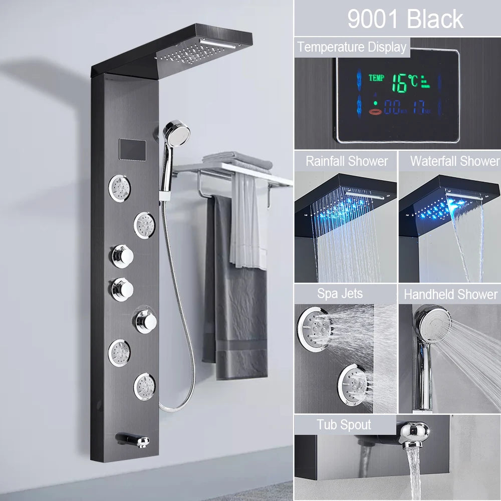 MYQualife LED Light Shower Panel Waterfall Digital Display Shower System
