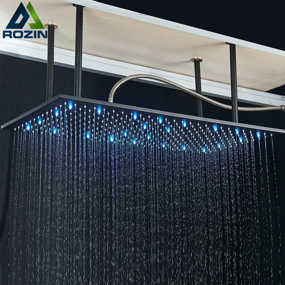 Rozin LED Rainfall Shower Head Ceiling Mounted With Installation Arm