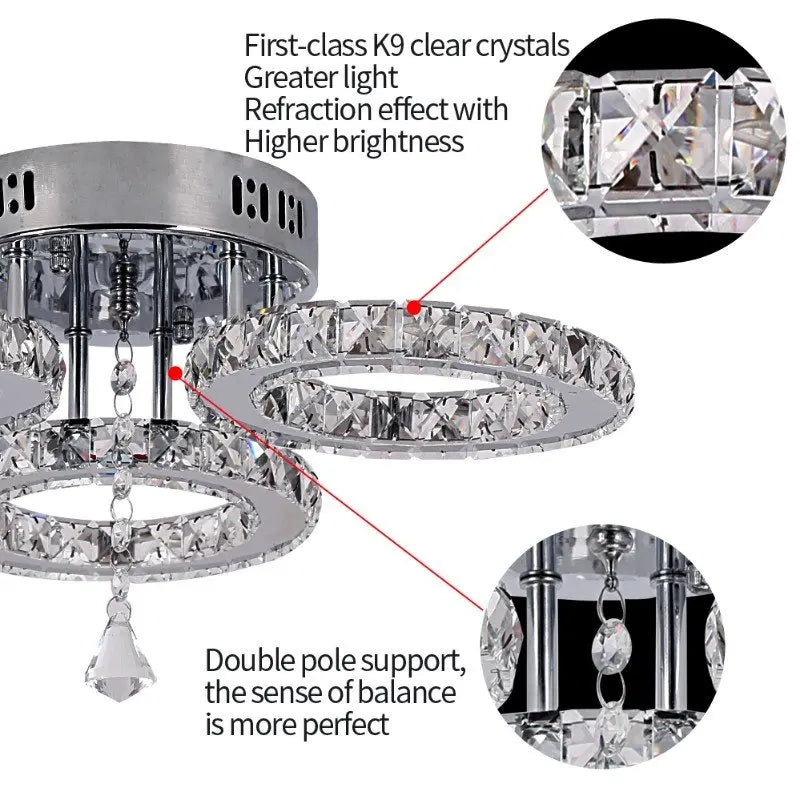 VETRULUS Modern K9 LED Crystal Ceiling Lamp Chandelier Pendant Smart
