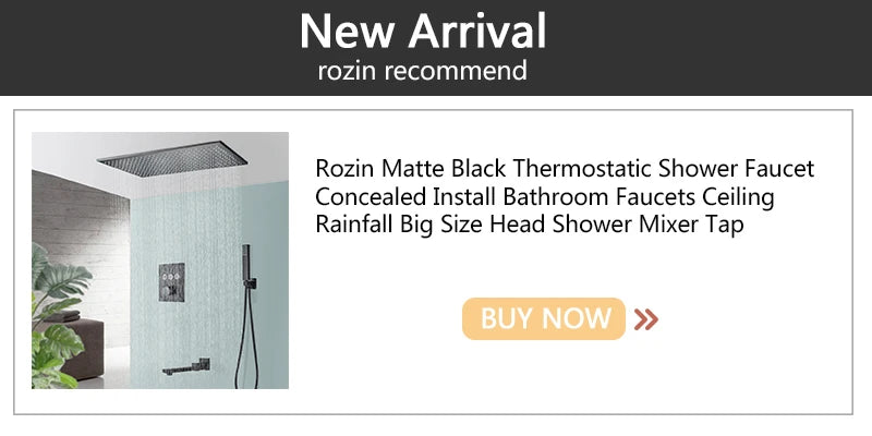 Rozin LED Rainfall Shower Head Ceiling Mounted With Installation Arm