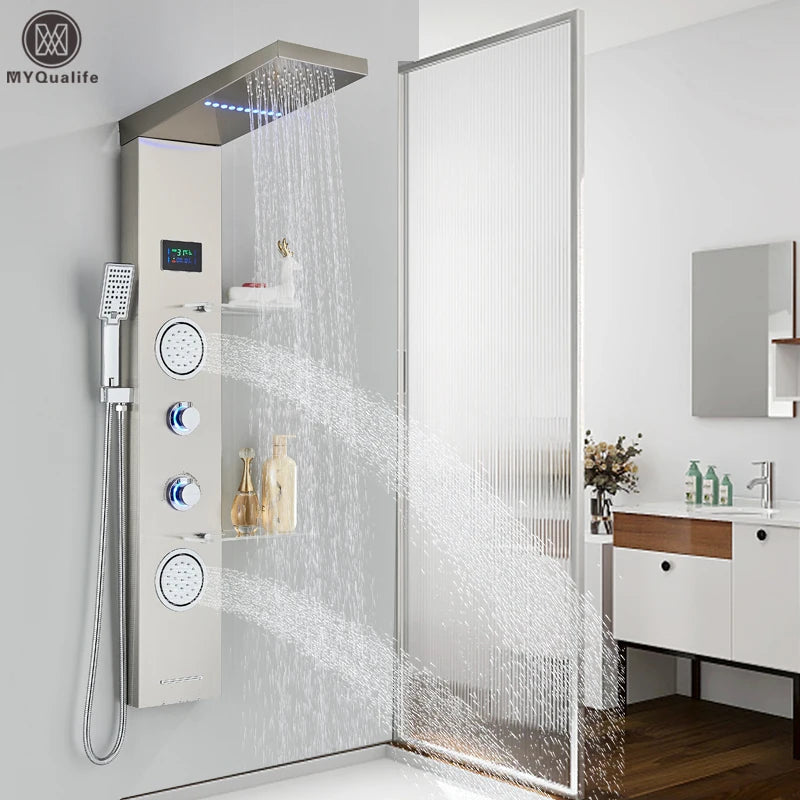 MYQualife LED Light Shower Panel Waterfall Digital Display Shower System