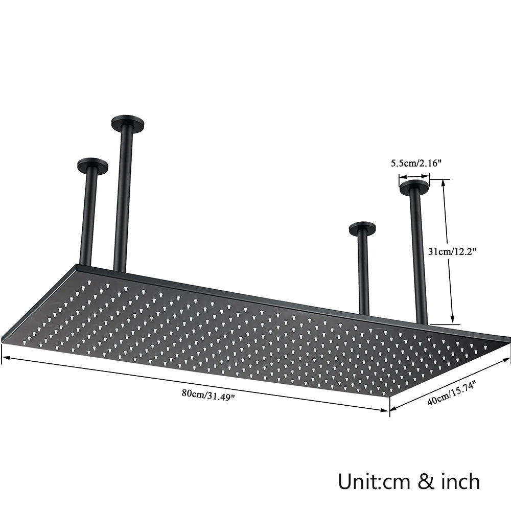 Rozin LED Rainfall Shower Head Ceiling Mounted With Installation Arm