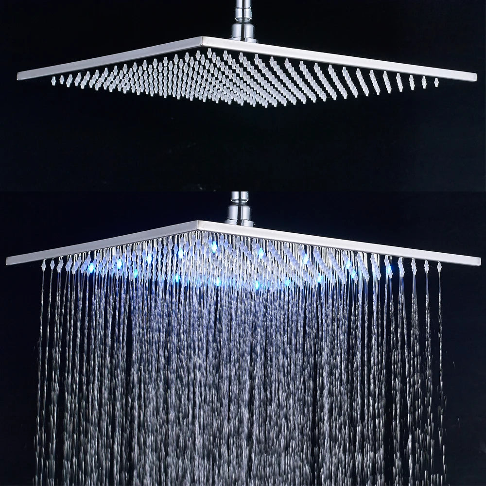 Rozin Brass Square LED Rainfall Shower Head With Wall Mount