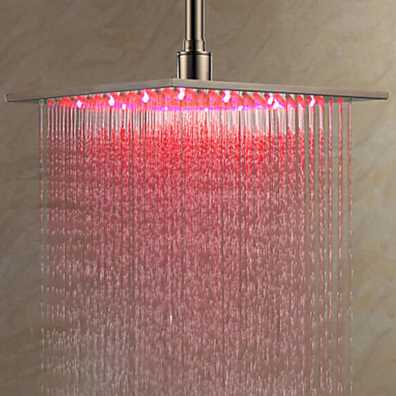 Rozin Brass Square LED Rainfall Shower Head With Wall Mount