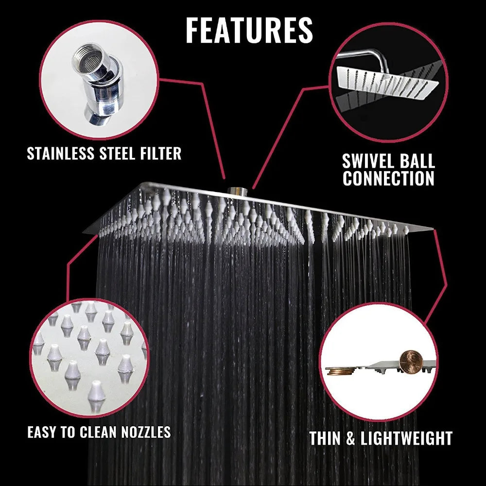 Rozin Stainless Steel Ultrathin Rainfall Shower Head Wall Mounted