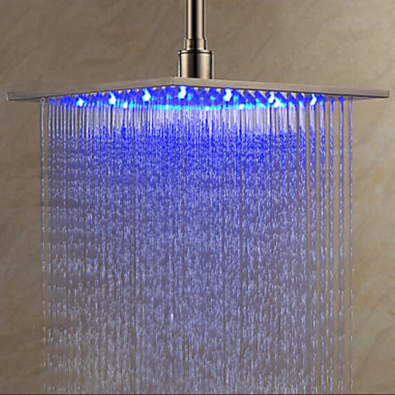 Rozin Brass Square LED Rainfall Shower Head With Wall Mount