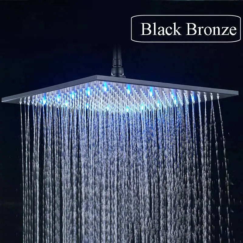 Rozin Brass Square LED Rainfall Shower Head With Wall Mount