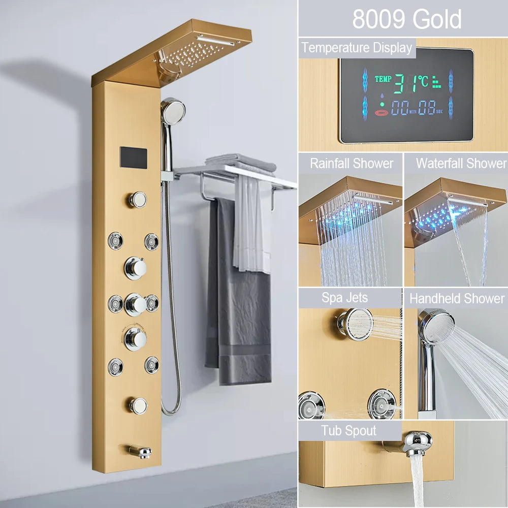 MYQualife LED Light Shower Panel Waterfall Digital Display Shower System