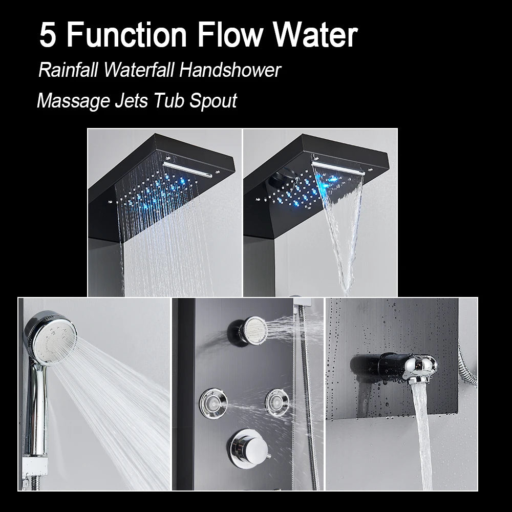 MYQualife LED Light Shower Panel Waterfall Digital Display Shower System