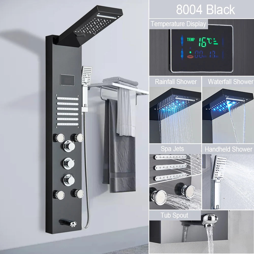 MYQualife LED Light Shower Panel Waterfall Digital Display Shower System