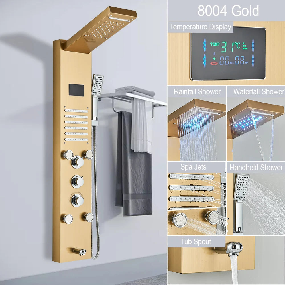 MYQualife LED Light Shower Panel Waterfall Digital Display Shower System