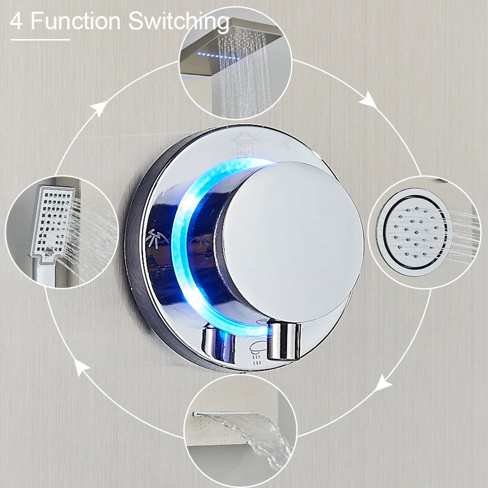 MYQualife LED Light Shower Panel Waterfall Digital Display Shower System