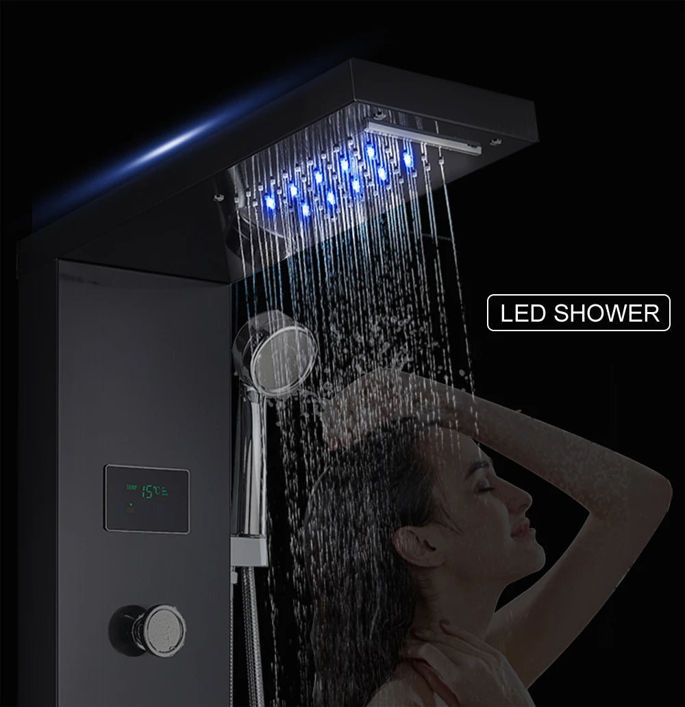MYQualife LED Light Shower Panel Waterfall Digital Display Shower System