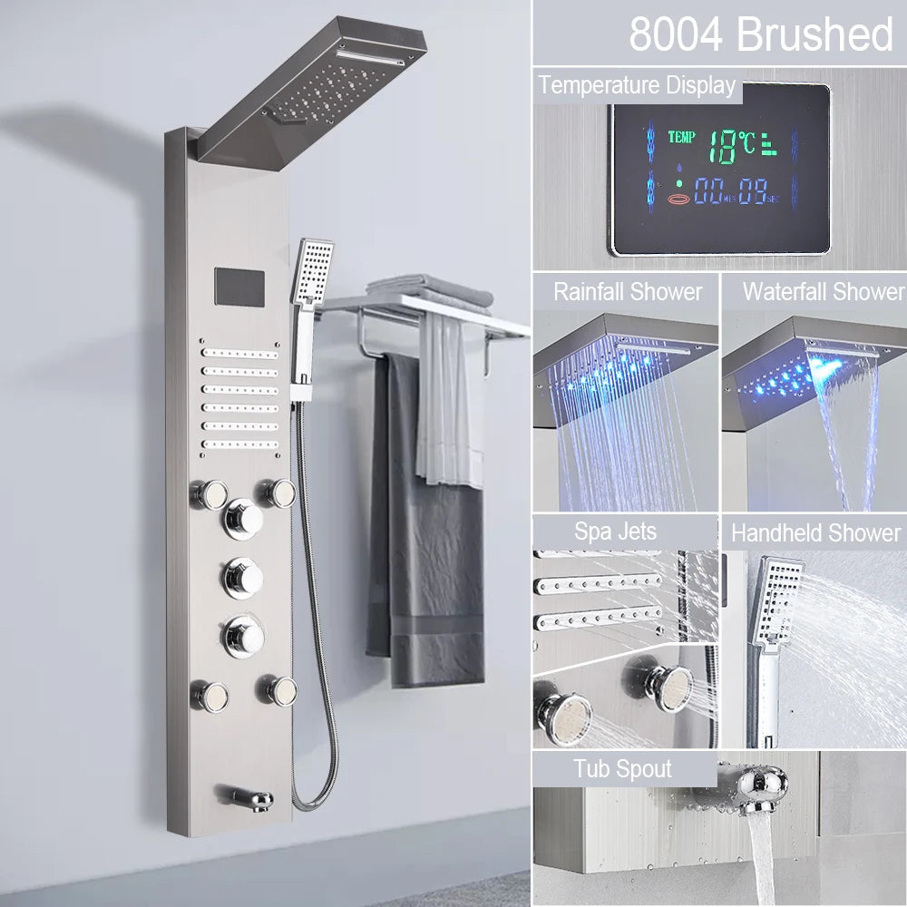 MYQualife LED Light Shower Panel Waterfall Digital Display Shower System