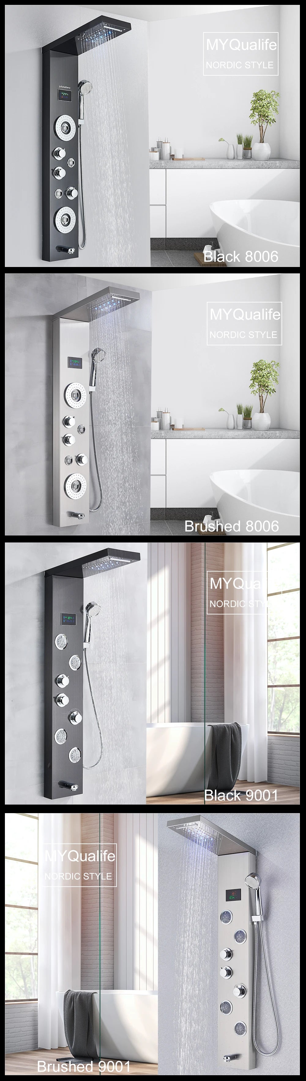 MYQualife LED Light Shower Panel Waterfall Digital Display Shower System