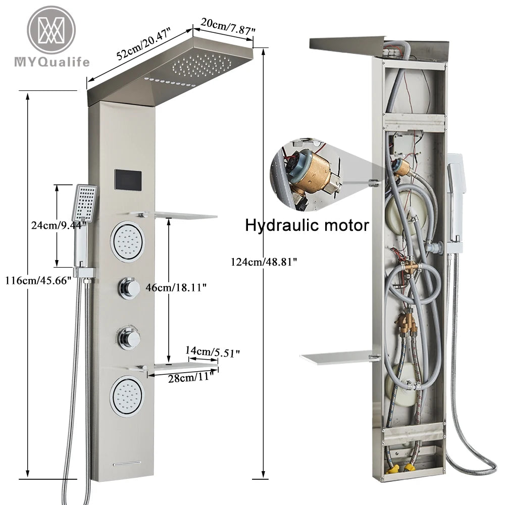 MYQualife LED Light Shower Panel Waterfall Digital Display Shower System
