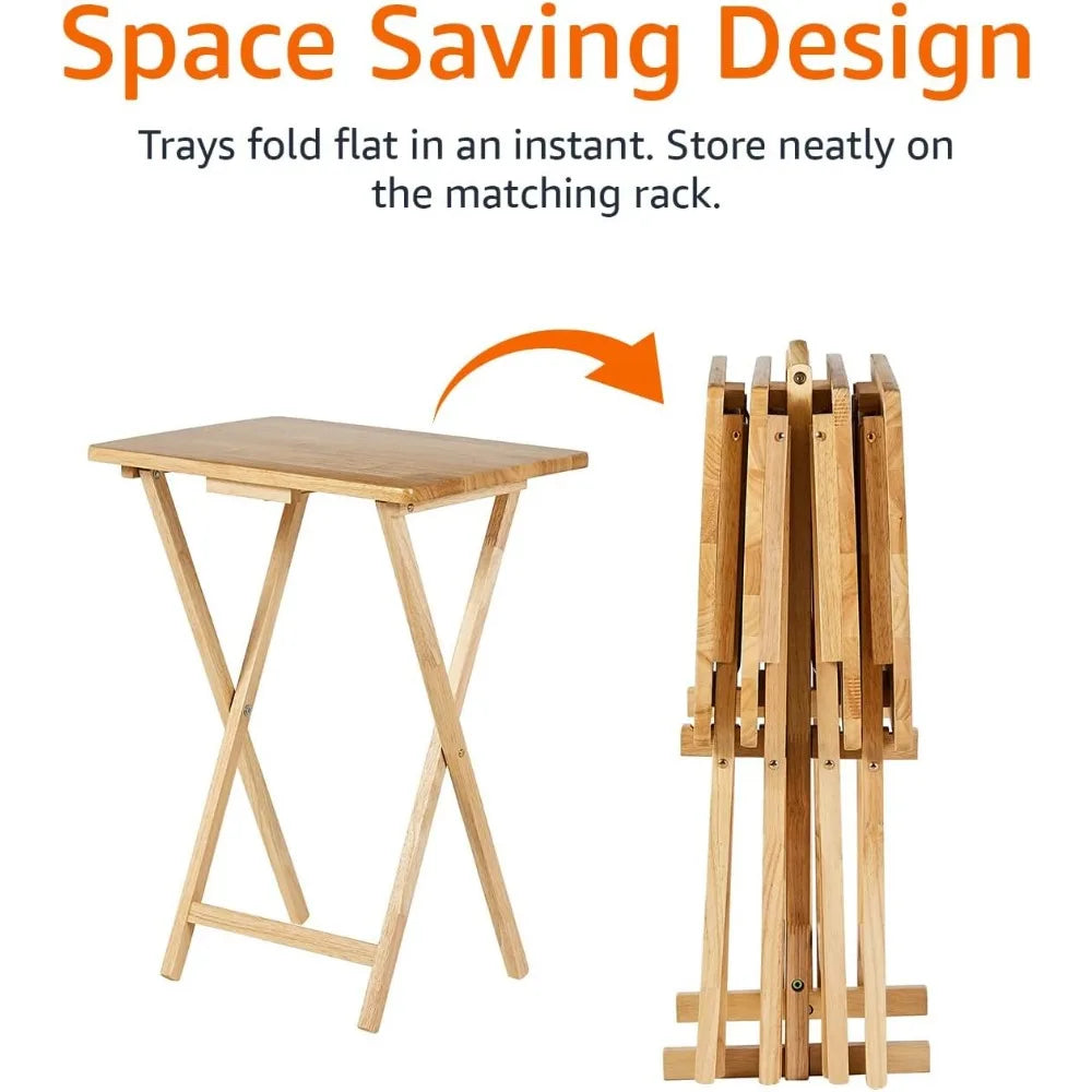 XIUWO Foldable TV Tray Table Set With Storage Rack